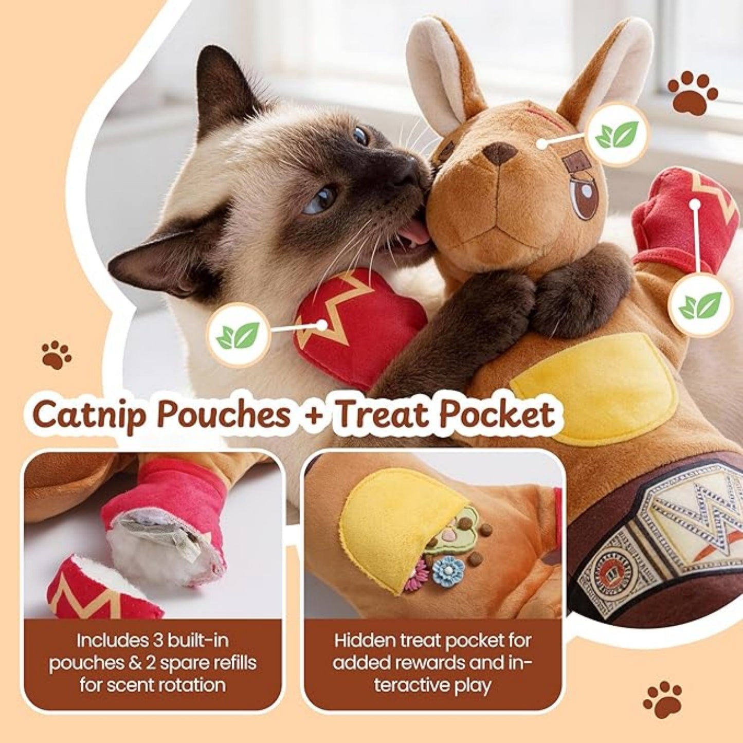 Wrestle, Kick & Play – 22" Cat Puppet Glove with Catnip Pouches & Treat Pocket