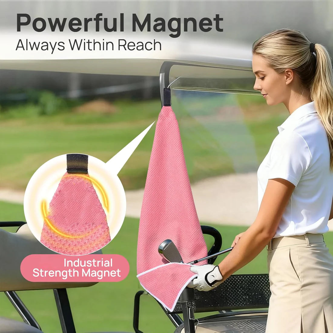 Anti-bend back protection design magnetic golf towel