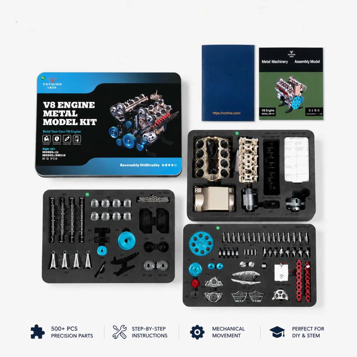 Metal Engine Build Kit Build a Running V8 Engine – 500+ Pcs Metal Assembly Model Kit ...