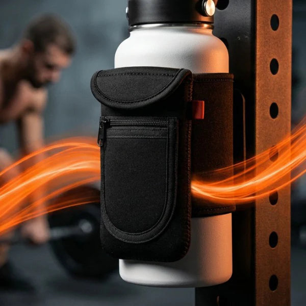 Magnetic Gym Water Bottle Holder Sleeve with Phone Pocket