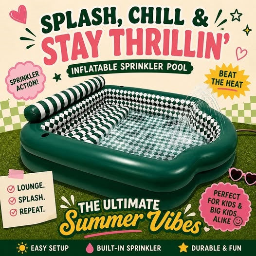 YOUR BACKYARD OASIS AWAITS – Built‑In Sprinkler + Cozy Bench, No Blow‑Up Required