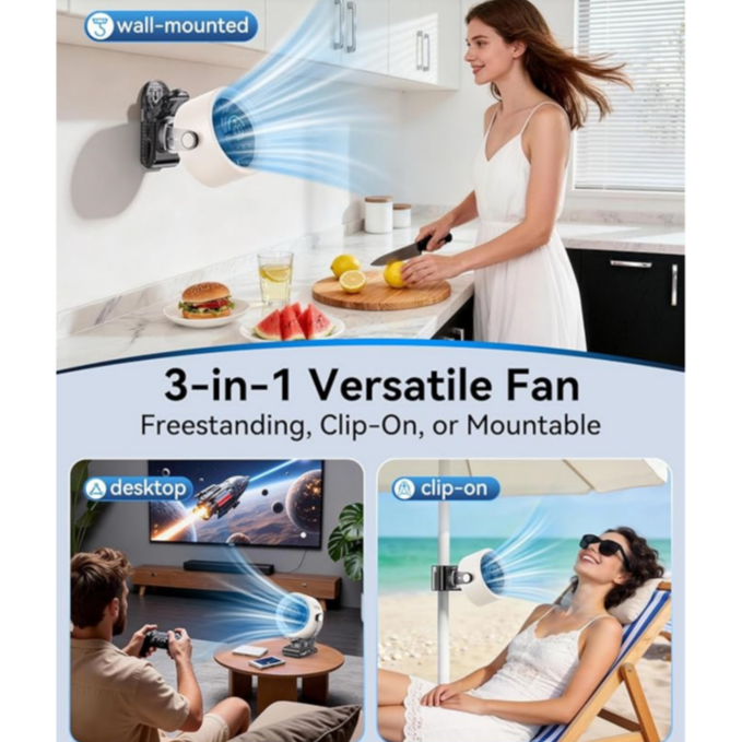 4000mAh Rechargeable Clip Fan with 100 Speeds & LED Display