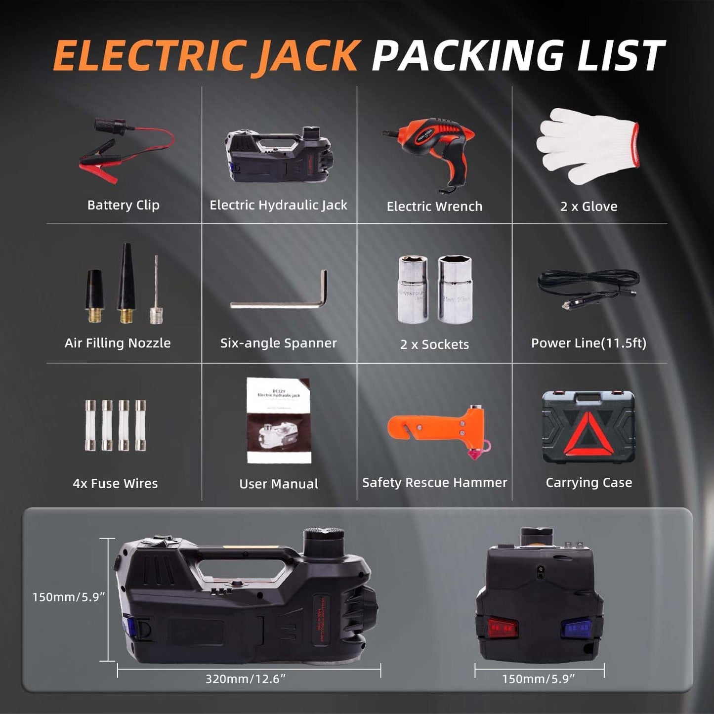 Portable Electric Car Jack Kit-Lift. Remove. Inflate. Handle Emergencies With Ease