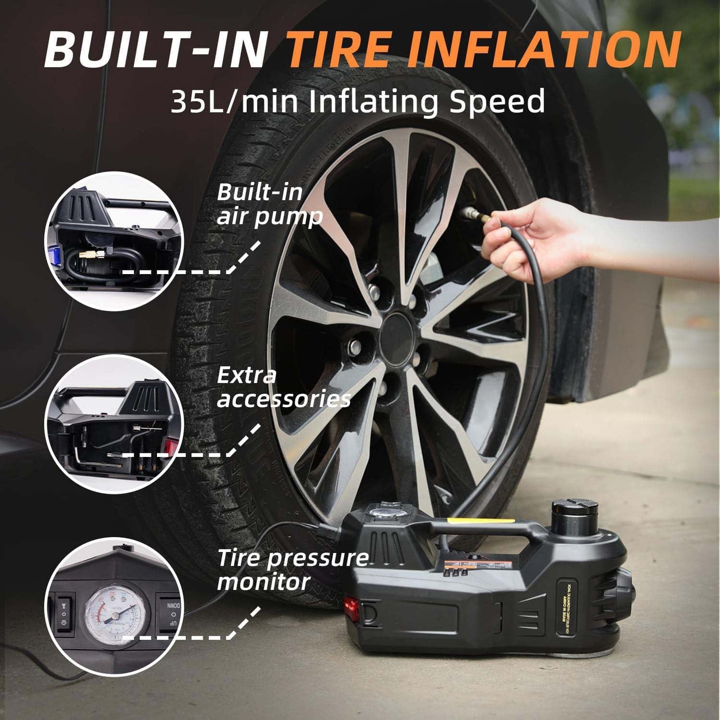 Portable Electric Car Jack Kit-Lift. Remove. Inflate. Handle Emergencies With Ease