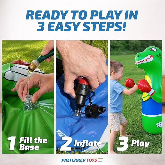 47" Inflatable Dinosaur Boxing Bag Super Durable with Rebound Base for Indoor & Outdoor Active Play