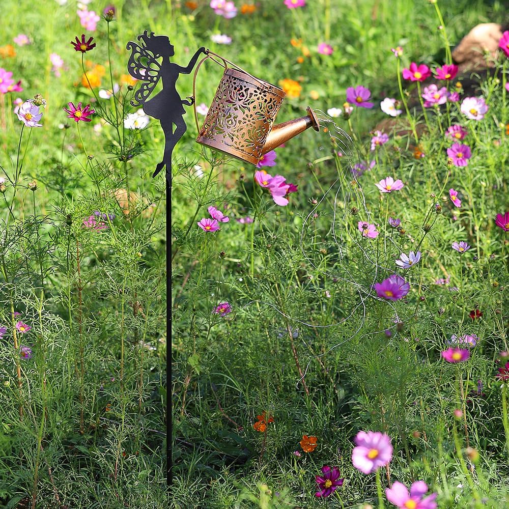 Solar Watering Can Fairy Light – Metal Hanging Garden Stake Lamp