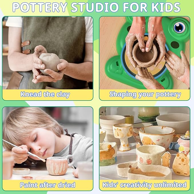 No Mess, No Kiln – Best-Seller Pottery Wheel Kit with Air Dry Clay for Kids Ages 8-12
