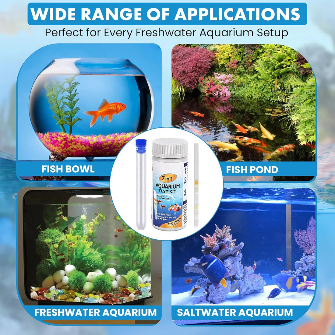 7-in-1 Aquarium Test Strips – 100 Strips | Water Test Kit & eBook