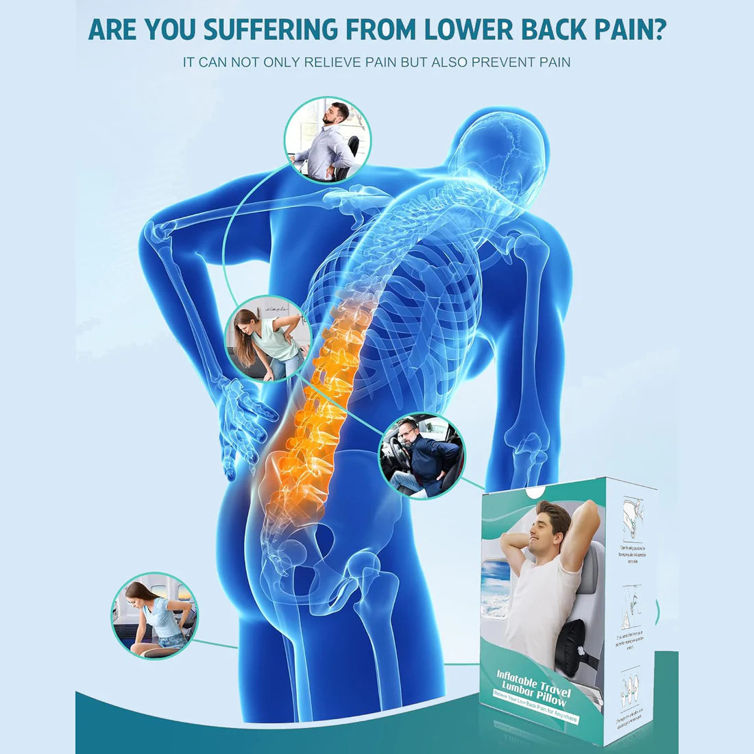 Inflatable Lumbar Support Pillow for Travel and Office