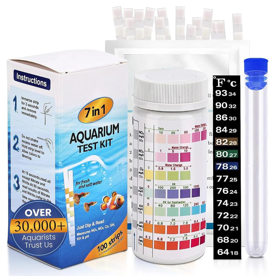7-in-1 Aquarium Test Strips – 100 Strips | Water Test Kit & eBook