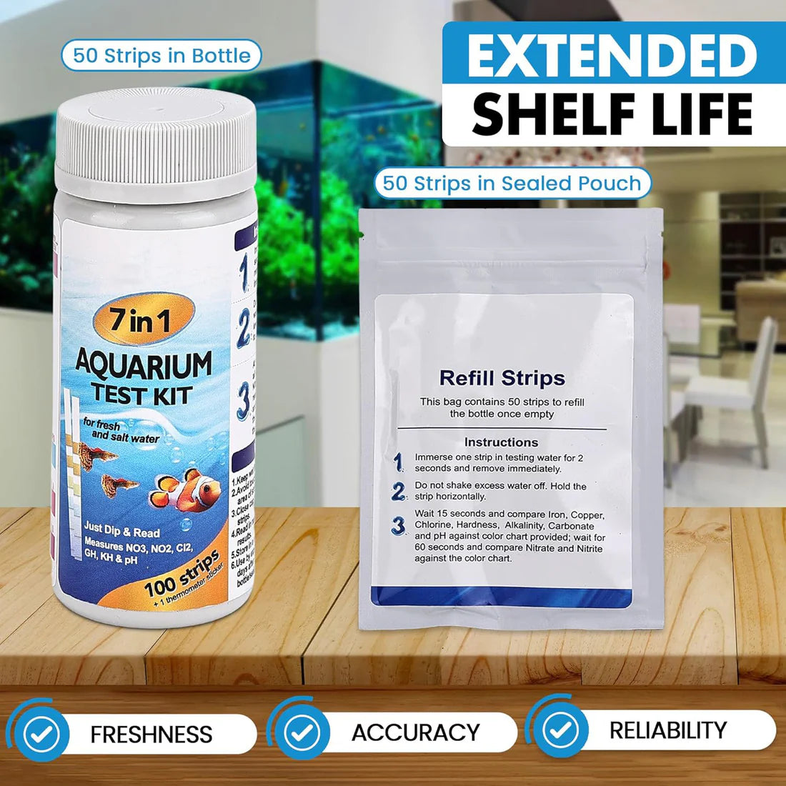 7-in-1 Aquarium Test Strips – 100 Strips | Water Test Kit & eBook