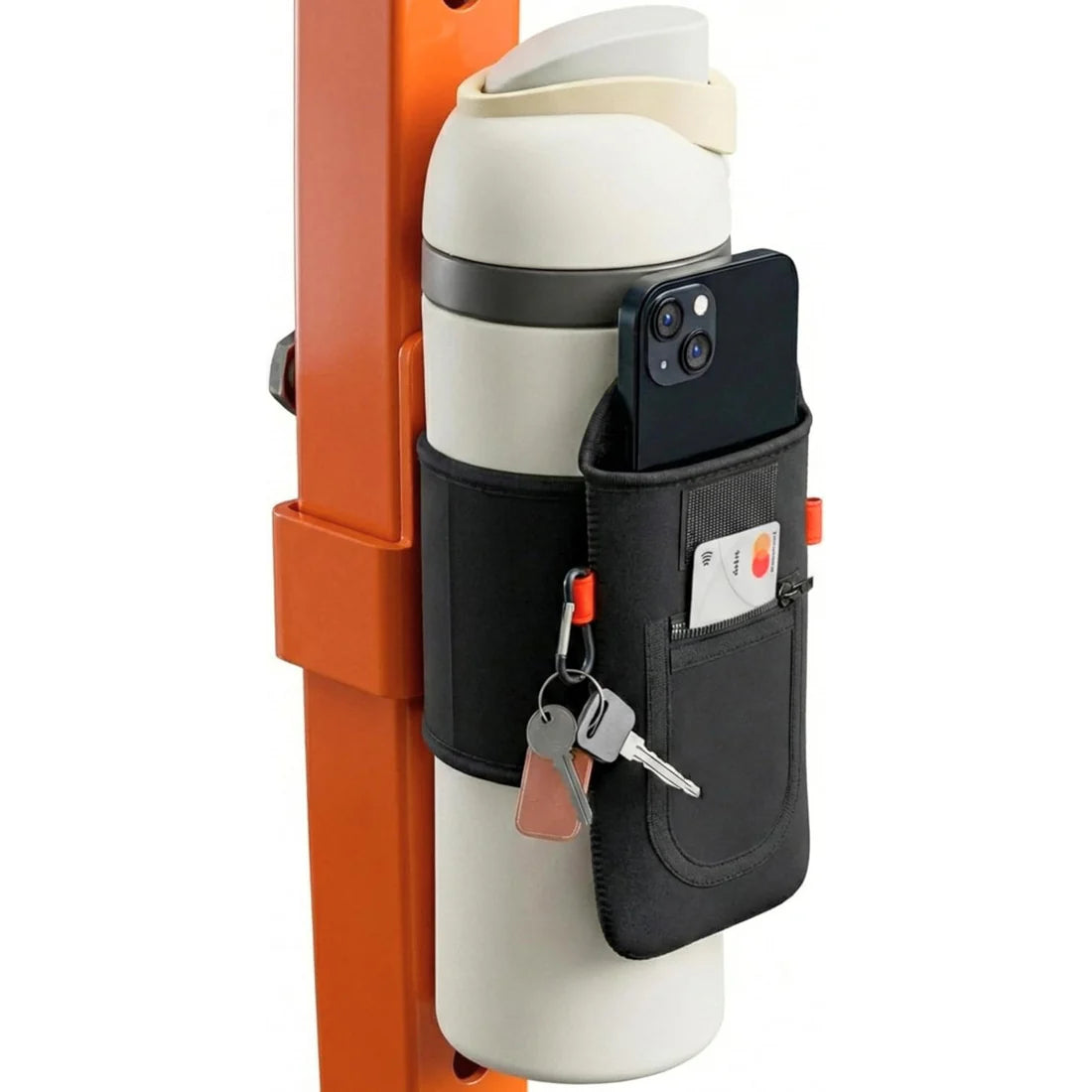 Magnetic Gym Water Bottle Holder Sleeve with Phone Pocket