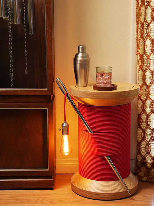 SIDE TABLE, LAMP & HIDDEN STORAGE – The Thread Spool Reinvented