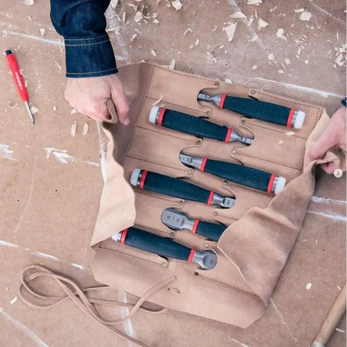 Leather Tool Roll – Heavy-Duty Leather Tool Organizer for Chisels & Hand Tools