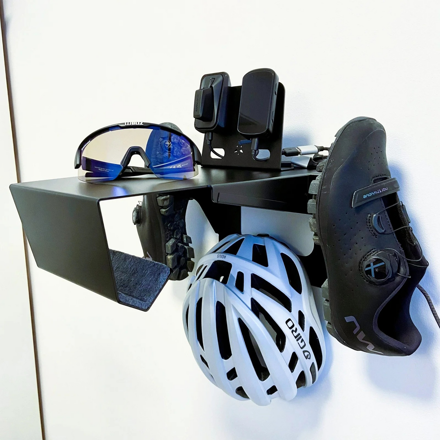 Modular Wall-Mounted Bike Storage Rack with Multi-Gear Organizer