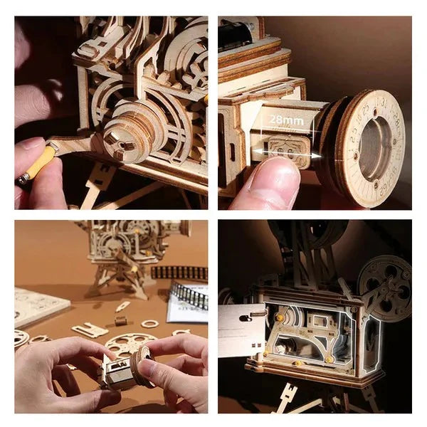 Vintage Movie Projector – 3D Wooden Puzzle with Hand-Crank
