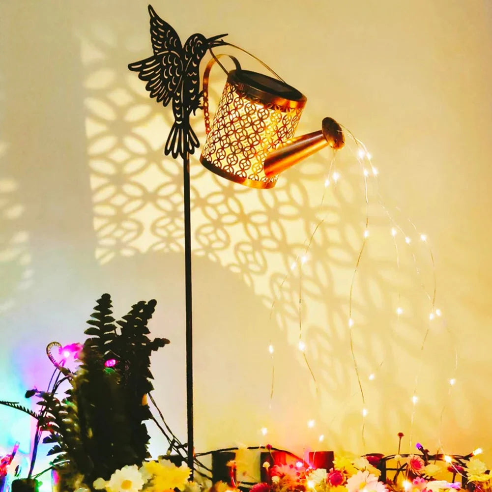 Solar Watering Can Fairy Light – Metal Hanging Garden Stake Lamp